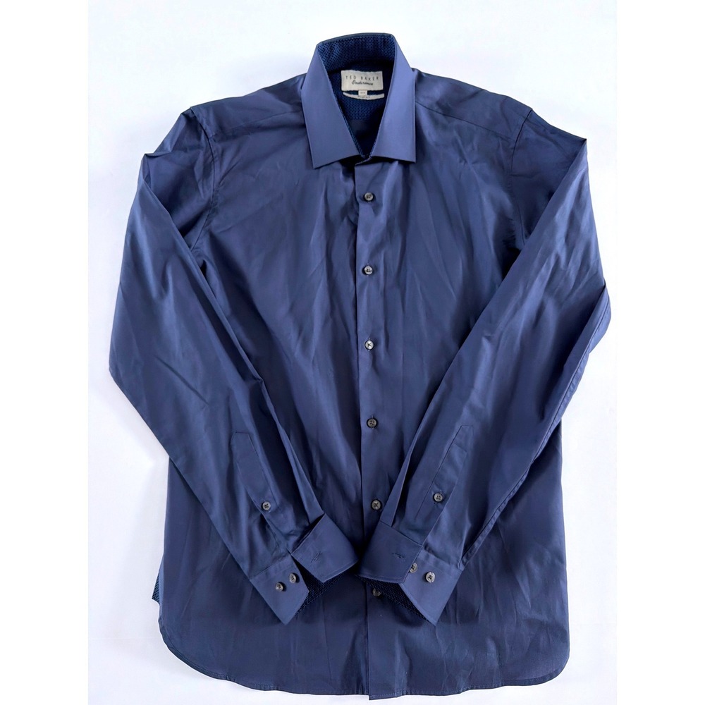 Ted Baker Endurance Mens Navy Blue Slim Fit Dress‎ Shirt 15.5 Long Sleeve London
